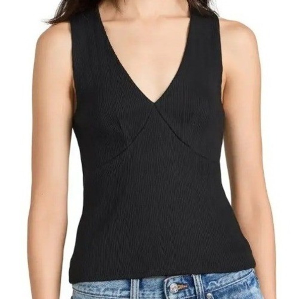 Nation LTD Leticia Ribbed Tank XL Black Organic Pima Cotton‎ Minimalist Capsule - Picture 3 of 9